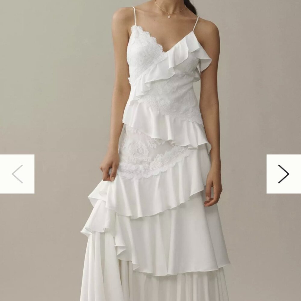 BRIDAL BHLDN V-Neck Tiered Ruffle Lace Satin Maxi Dress